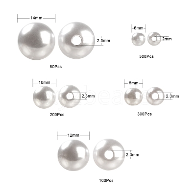 1150Pcs 5 Style ABS Plastic Imitation Pearl Beads KY-LS0001-20-1