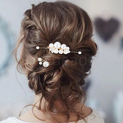 Copper Wire and ABS Imitation Pearl Hair Combs Sets for Women Girls OHAR-CY0001-20-1