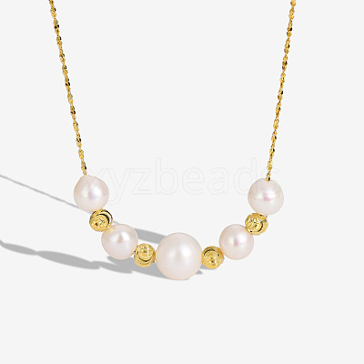 925 Sterling Silver & Baroque Natural Freshwater Keshi Pearl Round Graduated Beaded Necklaces FS-WG72E9B-02-1