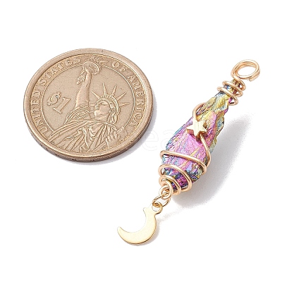 3Pcs 3 Styles Electroplated Natural Quartz Crystal Copper Wire Wrapped Pendants PALLOY-JF02586-05-1