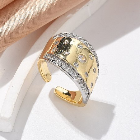 Brass Micro Pave Clear Cubic Zirconia Cuff Rings for Women RJEW-U041-23G-1