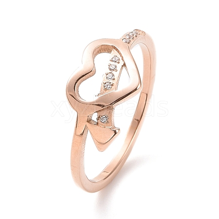 Crystal Rhinestone Heart with Arrow Finger Ring RJEW-D120-18B-RG-1