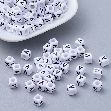 Letter V Cube Acrylic Beads X-PL37C9308-V-1