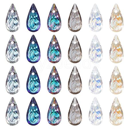 24Pcs 6 Colors Embossed Glass Rhinestone Pendants GLAA-PH0001-44-1