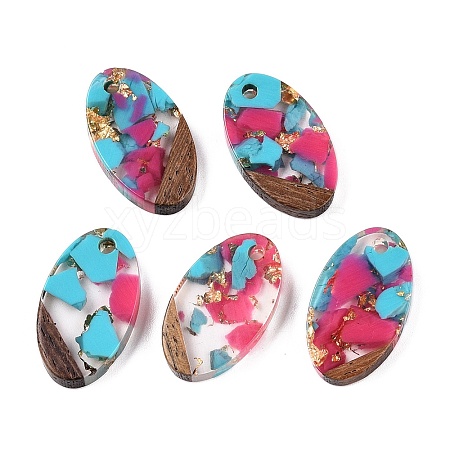 Transparent Resin and Walnut Wood Pendants RESI-T057-03K-1