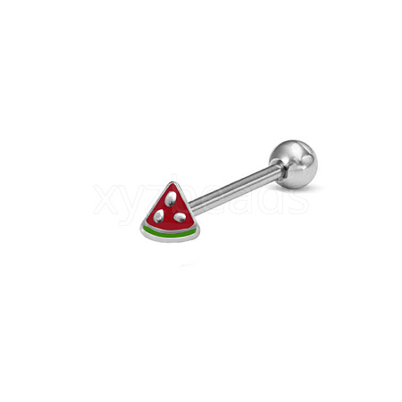 Watermelon Stainless Steel Enamel Straight Barbell 15 Gauge Piercing Tongue Rings for Women Men WG3D6AB-02-1