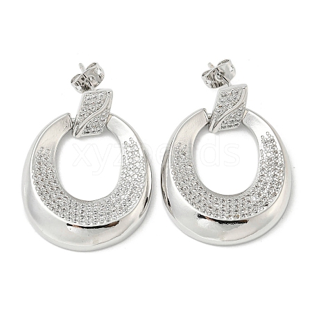 Oval Rack Plating Brass Micro Pave Cubic Zirconia Dangle Stud Earrings EJEW-F331-21P-1