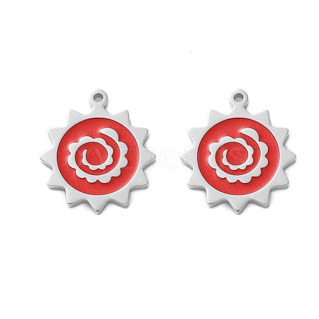 304 Stainless Steel Red Enamel Pendants STAS-M102-66P-1