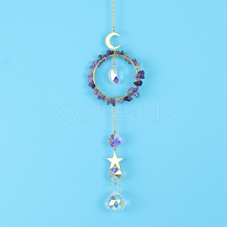 Glass & Brass Pendant Decorations HJEW-PW0002-08H-1