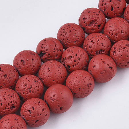 Spray Painted Natural Lava Rock Beads Strands G-N0324-D-05-1