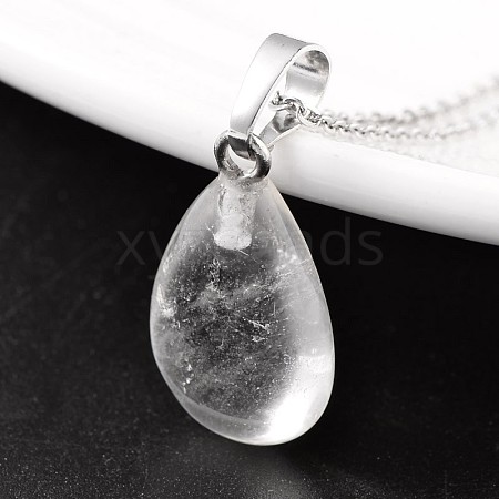 Teardrop Platinum Tone Brass Quartz Crystal Pendants G-F267-02F-1