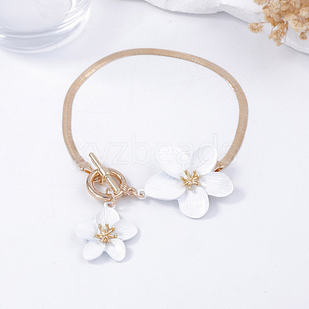 Alloy Enamel Flower Charm Brass Snake Chain Anklets for Women WG4EB39-02-1