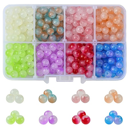 400Pcs 8 Colors Baking Paint Imitation Jade Glass Round Bead Strands DGLA-FS0001-09-1