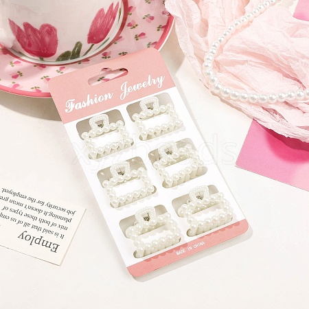 6Pcs Plastic Pearls Claw Hair Clips PW-WG9C504-09-1