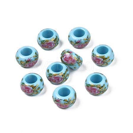 Flower Printed Opaque Acrylic Rondelle Beads SACR-S305-27-E04-1