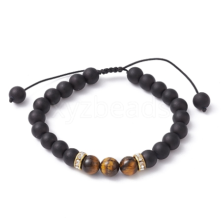 Natural Tiger Eye & Glass Braided Bead Bracelets BJEW-JB09730-01-1