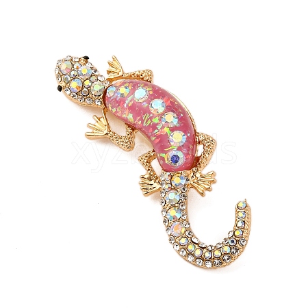 Lizard Alloy Crystal AB Rhinestone Brooches with Resin JEWB-I034-26G-02-1