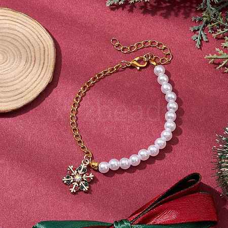 Christmas ABS Plastic Imitation Pearl & Iron Curb Chains Link Bracelets BJEW-JB11276-1