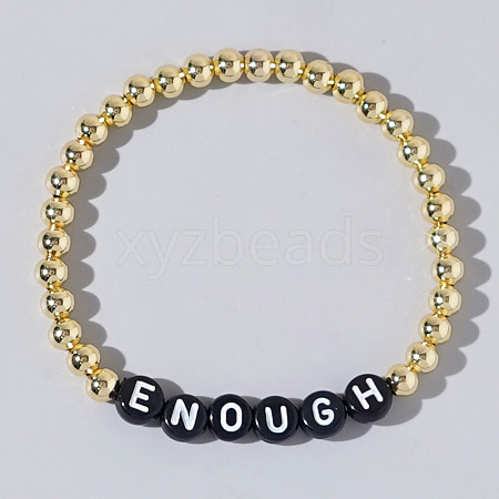 Stylish Brass & Acrylic Word Beaded Stretch Bracelets Trendy for Unique Look QS6453-11-1