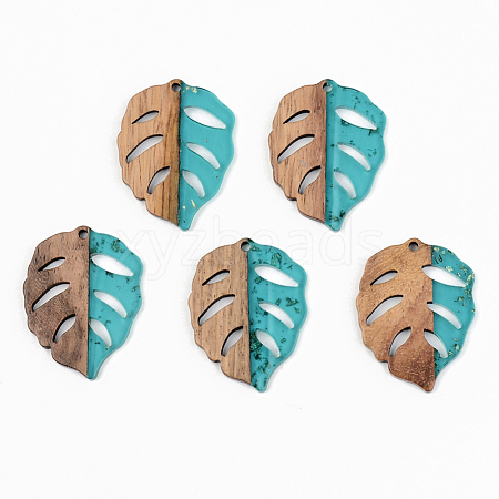 Transparent Resin & Walnut Wood Pendants RESI-S389-003A-B03-1