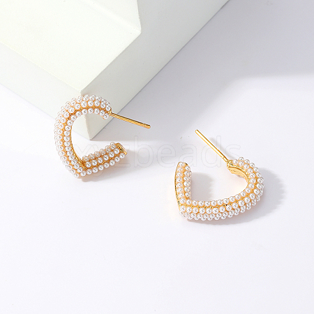 Elegant and Versatile Heart-shaped Faux Pearl Earrings RL5120-1