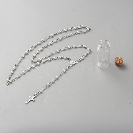 Alloy & Plastic Pearl Rosary Bead Necklaces NJEW-WH0020-28-1