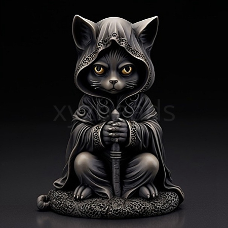 Halloween Resin Cat Mage Figurines PW-WG10268-02-1