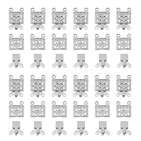 DICOSMETIC 100 Sets 2-Strands 4-Holes 304 Stainless Steel Box Clasps STAS-DC0012-94-1