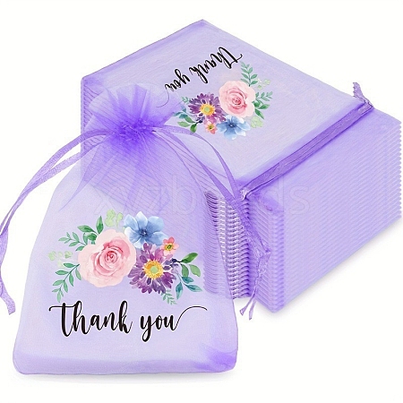 50Pcs Thank You Printed Organza DIY Craft Drawstring Bags PW-WG4E938-29-1