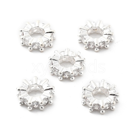 Brass Micro Pave Clear Cubic Zirconia Beads KK-R216-12S-1