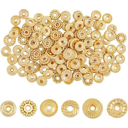 SUPERFINDINGS 120Pcs 6 Styles Rack Plating Alloy Spacer Beads KK-FH0004-68-1