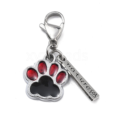 Dog Paw Print Alloy Enamel Pendant Decoration HJEW-JM02495-05-1