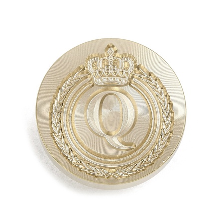 Golden Tone Crown Initial Wax Seal Brass Stamp Heads AJEW-A065-01Q-1