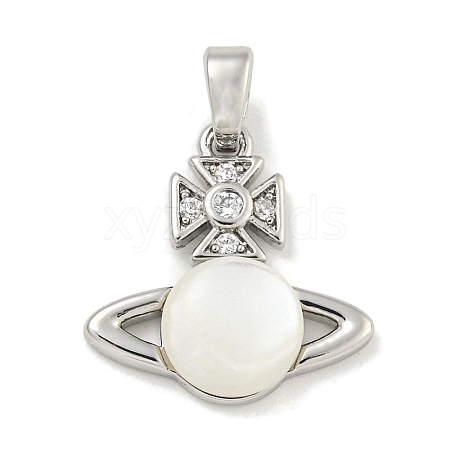 Brass with Clear Cubic Zirconia with Sea Shell Pendant KK-Q820-20P-1