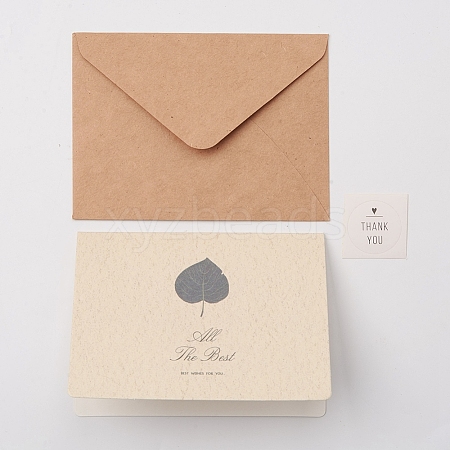 Leaf Pattern Kraft Envelopes and Greeting Cards Set DIY-WH0161-37C-1