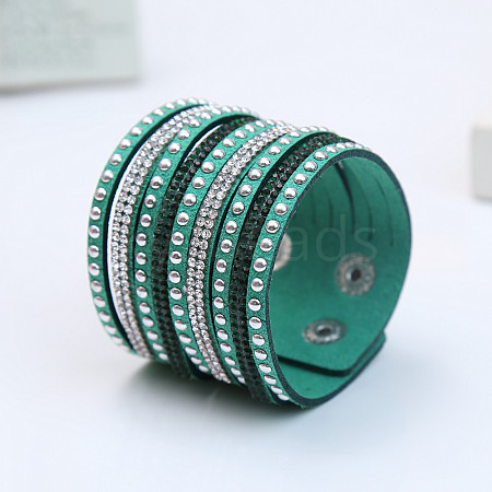 9-row Suede Cord & Rhinestone & Alloy Rivet Wrap Bracelets WG9BE7D-12-1