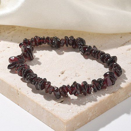 Chips Natural Garnet Beaded Stretch Bracelets X-BJEW-JB01826-09-1