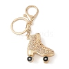 Golden Zinc Alloy with Rhinestone Ice Skates Keychain DIY-B075-01G-03-1