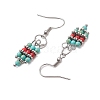 Synthetic Turquoise Beaded Tassel Dangle Earrings EJEW-JE06189-4