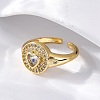 Brass Micro Pave Clear Cubic Zirconia Open Cuff Rings for Women RJEW-G341-05G-03-3