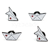 4Pcs 2 Style Origami Plane & Ship with Heart Enamel Pin JEWB-LS0001-37-3