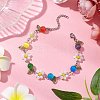 Flower Leaf Cat Eye & Glass Chain Bracelets for Women BJEW-TA00541-2