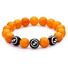 Dark Orange Natural Yellow Jade Round Beaded Stretch Bracelet BJEW-SW00077-07-1