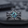 Rhombus Alloy Rhinestone Finger Ring Set for Women PW-WG51C17-01-5