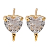 Brass Clear Cubic Zirconia Stud Earrings Finding for Women EJEW-B107-14G-1