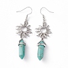 Synthetic Turquoise Bullet with Sun Dangle Earrings EJEW-I276-01P-09-3