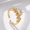 Round Brass Micro Pave Clear Cubic Zirconia Cuff Rings RJEW-C120-28G-1