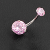 316L Surgical Stainless Steel Cubic Zirconia Flat Round Curved Barbell Belly Rings WGC75B2-02-1