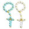 2Pcs 2 Colors Glass Pearl Beads Cross Pendant Decorations HJEW-JM02709-02-2