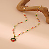 Christmas Alloy & Brass Red and Green Enamel Pendant Colorful Resin Beaded Necklaces for Women FS-WGF8F07-03-1